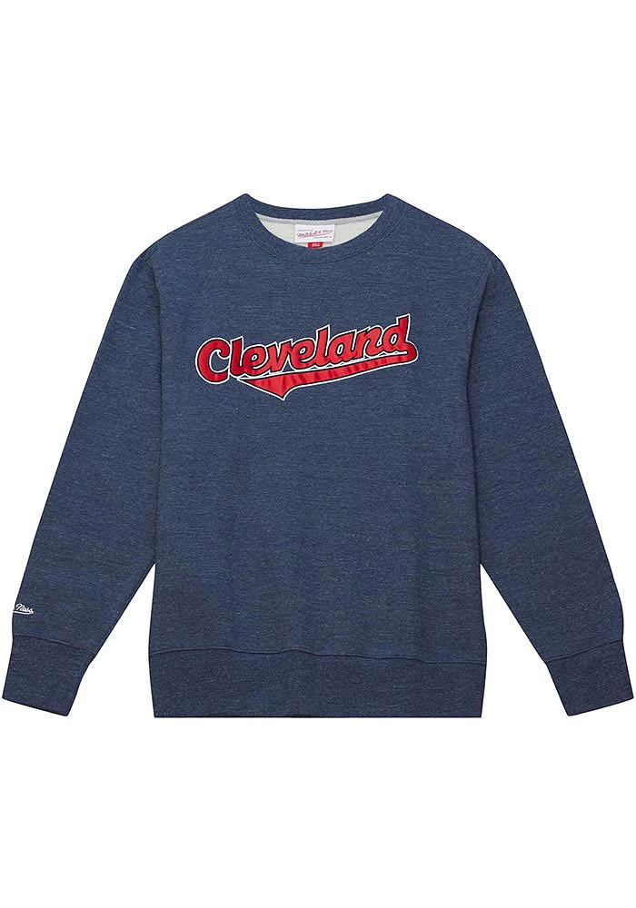 Mitchell and Ness Cleveland Guardians Mens Navy Blue Playoff Win 2.0 Long Sleeve Fashion Sweatshir..