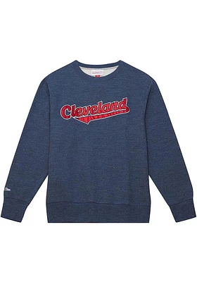 Mitchell and Ness Cleveland Guardians Mens Navy Blue Playoff Win 2.0 Long Sleeve Fashion Sweatshir..