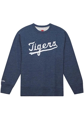 Mitchell and Ness Detroit Tigers Mens Navy Blue Playoff Win 2.0 Script Long Sleeve Fashion Sweatsh..