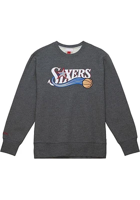 Mitchell and Ness Philadelphia 76ers Mens Black PLAYOFF WIN 2.0 Design Long Sleeve Fashion Sweatsh..