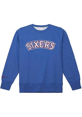 Mitchell and Ness Philadelphia 76ers Mens Blue Playoff Win 2.0 Long Sleeve Fashion Sweatshirt