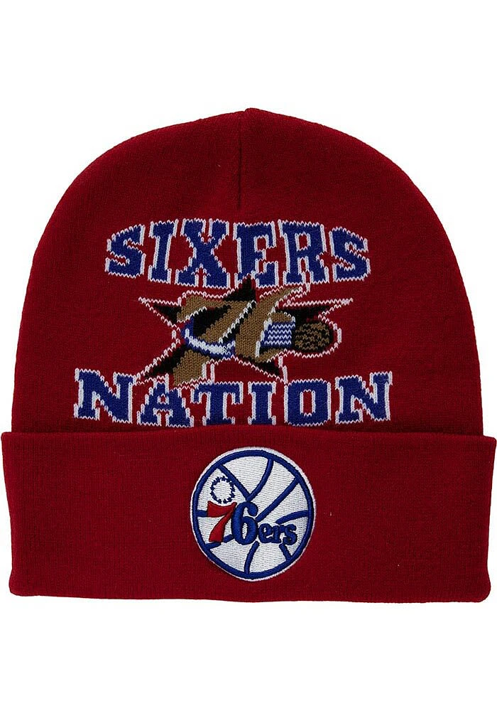 Mitchell and Ness Philadelphia 76ers Red HWC Team Origins Cuff Mens Knit Hat