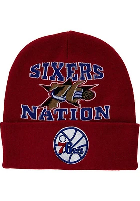 Mitchell and Ness Philadelphia 76ers Red HWC Team Origins Cuff Mens Knit Hat