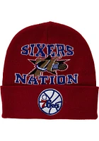 Mitchell and Ness Philadelphia 76ers Red HWC Team Origins Cuff Mens Knit Hat
