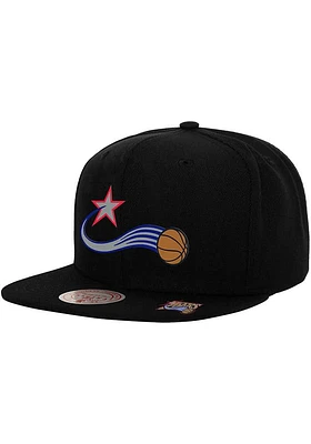 Mitchell and Ness Philadelphia 76ers Black NBA Dead Remix Deadstock Hardwood Classics Mens Snapbac..