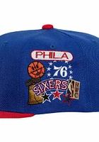 Mitchell and Ness Philadelphia 76ers Blue NBA Patch Overload Mens Snapback Hat