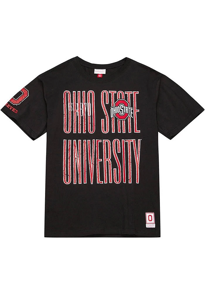 Mitchell and Ness Ohio State Buckeyes Black Team Name Stacked Short Sleeve Fashion T Shirt