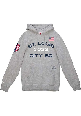 Mitchell and Ness St Louis City SC Mens Grey 2023 Pullover Long Sleeve Hoodie