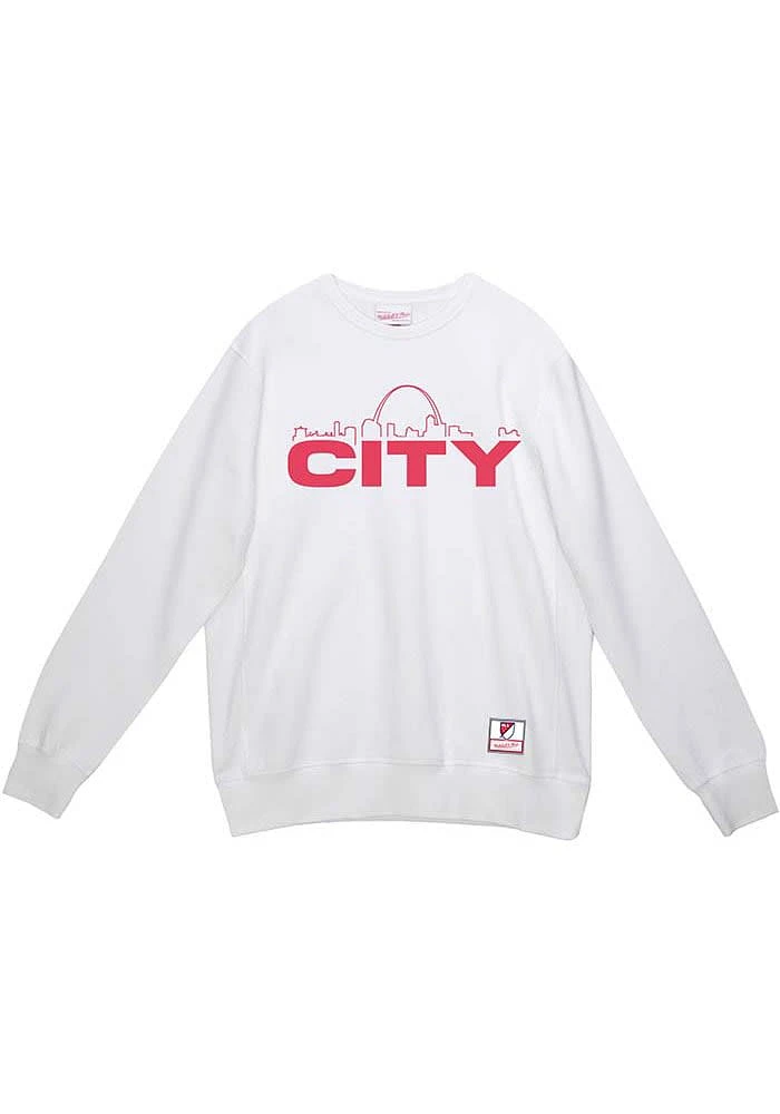 Mitchell and Ness St Louis City SC Mens White Skyline Fleece Long Sleeve Crew Sweatshirt