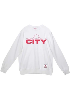 Mitchell and Ness St Louis City SC Mens White Skyline Fleece Long Sleeve Crew Sweatshirt