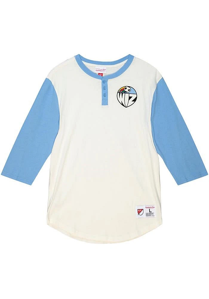Mitchell and Ness Sporting Kansas City White ICON HENLEY Long Sleeve Fashion T Shirt