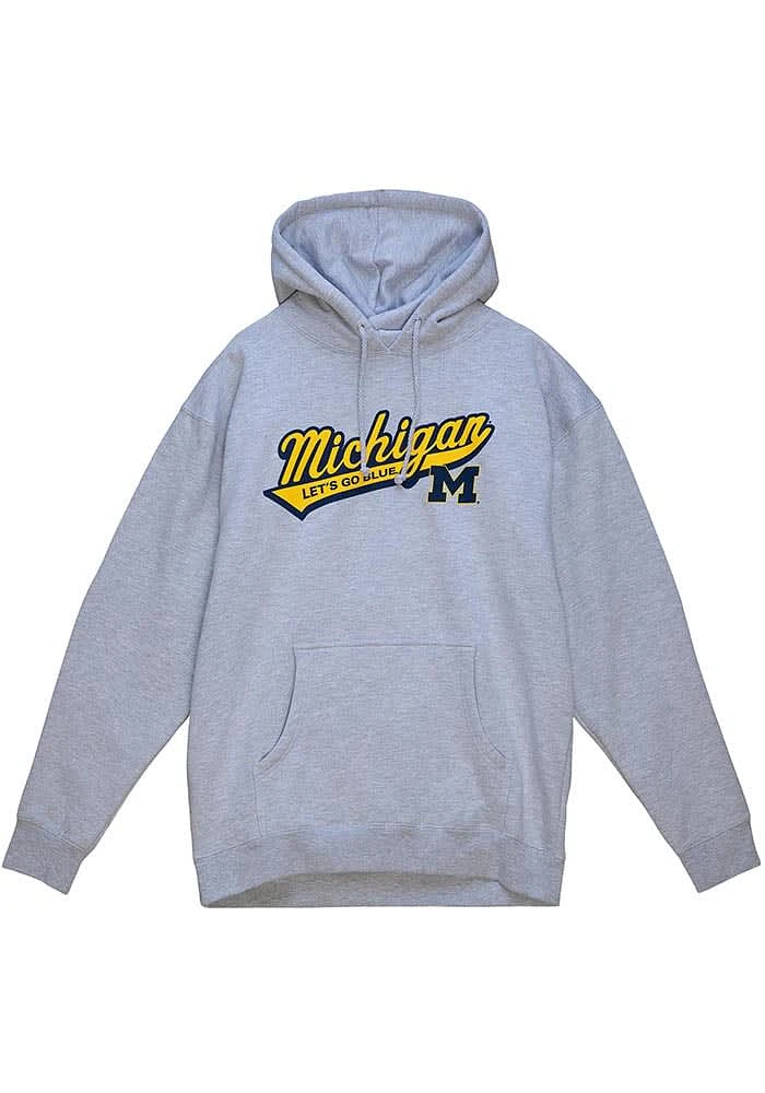 Mitchell and Ness Michigan Wolverines Mens Grey Script Fashion Hood