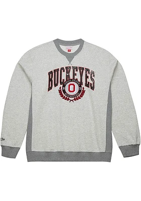 Mitchell and Ness Ohio State Buckeyes Mens Grey Premium Fleece Vintage Logo Long Sleeve Fashion Sw..