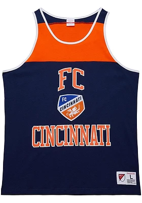 Mitchell and Ness FC Cincinnati Mens Navy Blue Heritage Color Block Short Sleeve Tank Top