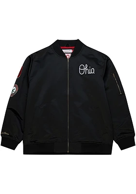 Mitchell and Ness Ohio State Buckeyes Mens Black Satin Bomber Vintage Logo Light Weight Jacket