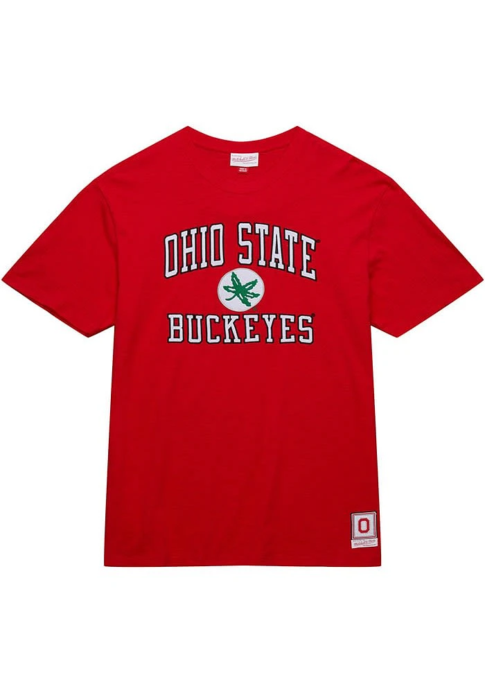 Mitchell and Ness Ohio State Buckeyes Red Legendary Slub Number One Logo Short Sleeve Fashion T Sh..