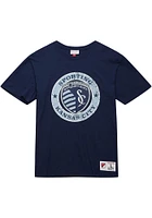 Mitchell and Ness Sporting Kansas City Navy Blue Playoff Win 2.0 Design Short Sleeve Fashion T Shi..