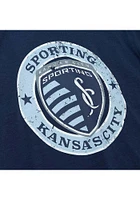 Mitchell and Ness Sporting Kansas City Navy Blue Playoff Win 2.0 Design Short Sleeve Fashion T Shi..