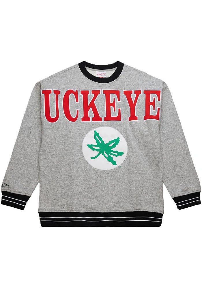 Mitchell and Ness Ohio State Buckeyes Mens Grey Full Field Long Sleeve Fashion Sweatshirt