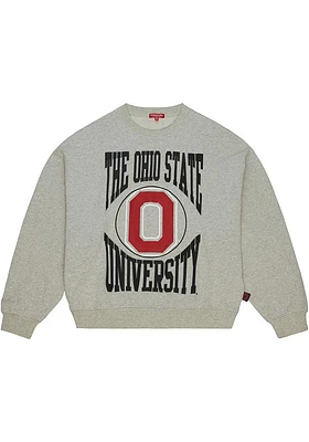 Mitchell and Ness Ohio State Buckeyes Womens Grey Logo 3.0 Crew Sweatshirt