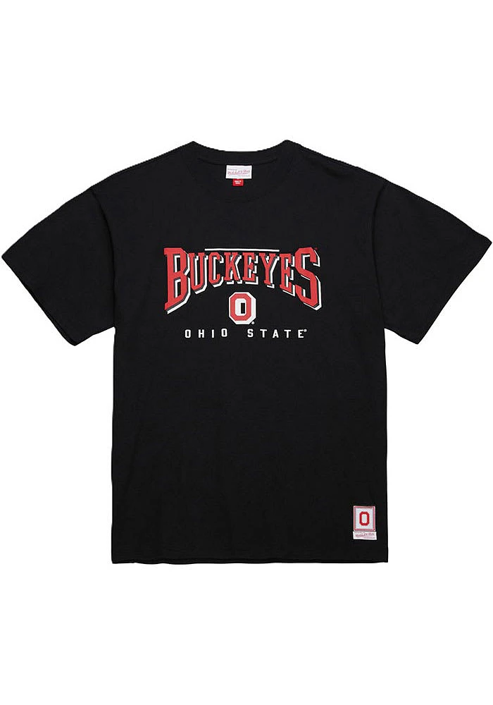 Mitchell and Ness Ohio State Buckeyes Black Bowtie Drop Shadow Short Sleeve T Shirt