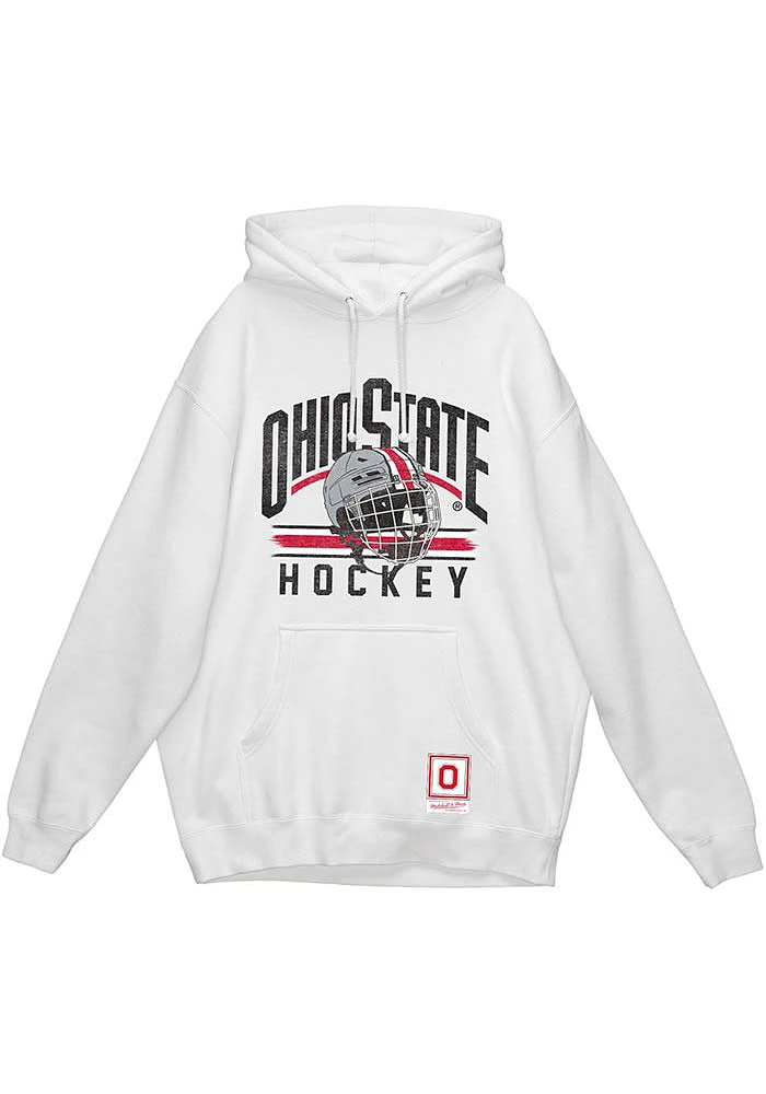 Mitchell and Ness Ohio State Buckeyes Mens White Hockey Design Long Sleeve Hoodie