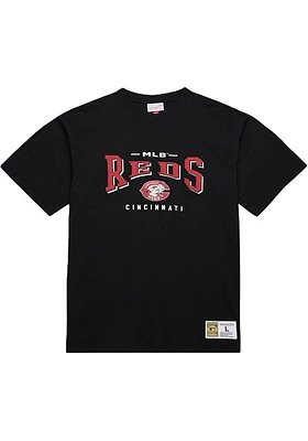 Mitchell and Ness Cincinnati Reds Black Block Arch Short Sleeve T Shirt