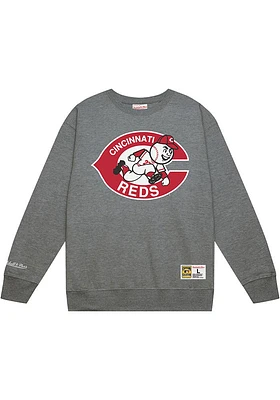 Mitchell and Ness Cincinnati Reds Mens Grey City Name Long Sleeve Crew Sweatshirt