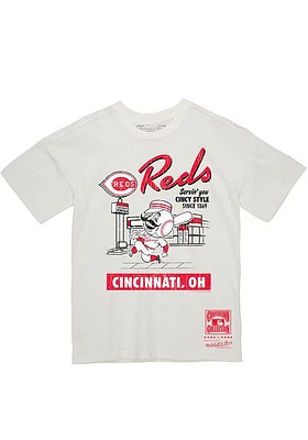 Mitchell and Ness Cincinnati Reds White Deli Style Short Sleeve Fashion T Shirt