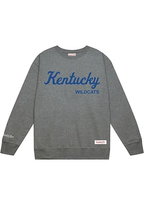 Mitchell and Ness Kentucky Wildcats Mens Grey Down To The Wire Vintage Wordmark Script Long Sleeve..