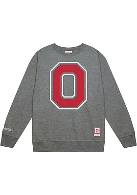 Mitchell and Ness Ohio State Buckeyes Mens Grey Down To The Wire Alternate Logo Long Sleeve Crew S..