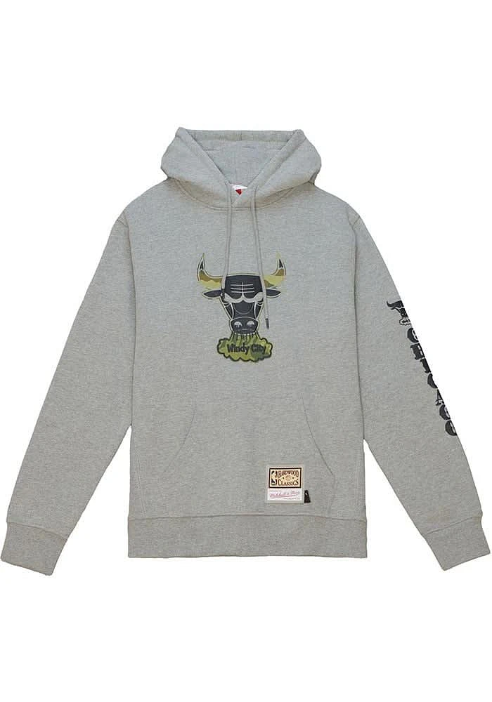 Mitchell and Ness Chicago Bulls Mens Grey Ghost Camo Fashion Hood