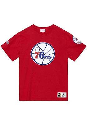 Mitchell and Ness Philadelphia 76ers Red Origins Varsity Short Sleeve T Shirt