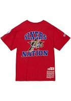 Mitchell and Ness Philadelphia 76ers Red Origins Varsity Short Sleeve T Shirt