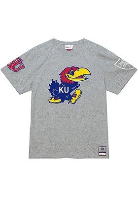 Mitchell and Ness Kansas Jayhawks Grey Origins Short Sleeve Fashion T Shirt