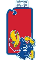 Kansas Jayhawks Logo on State of Kansas Stickers - Blue