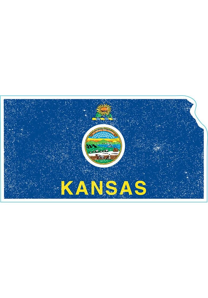 Kansas Weathered State Shape Flag Stickers - Blue