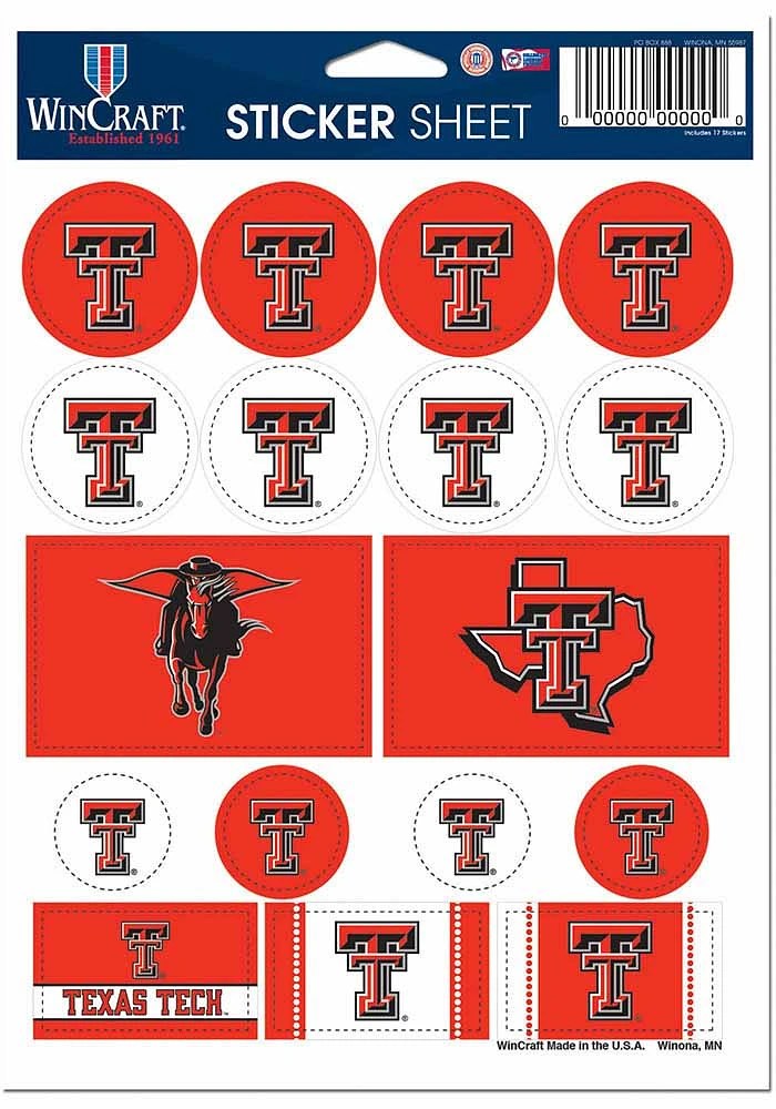 Texas Tech Red Raiders 5x7 Sheet of Stickers - Red