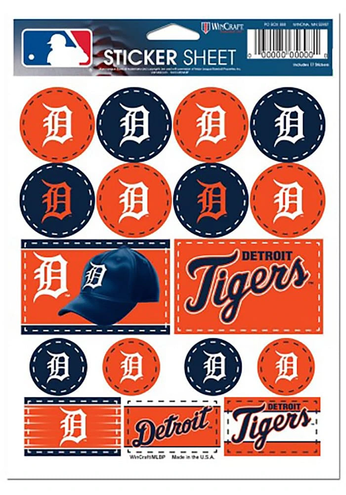 Detroit Tigers 5x7 Sheet of Stickers - Orange
