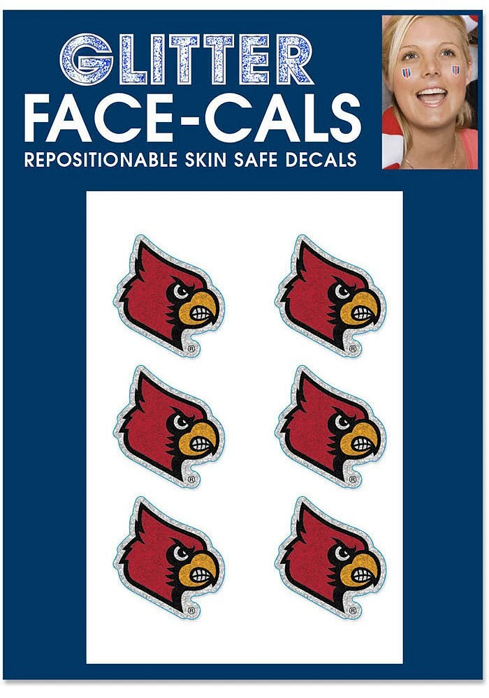 Louisville Cardinals 6pk Glitter Design Tattoo