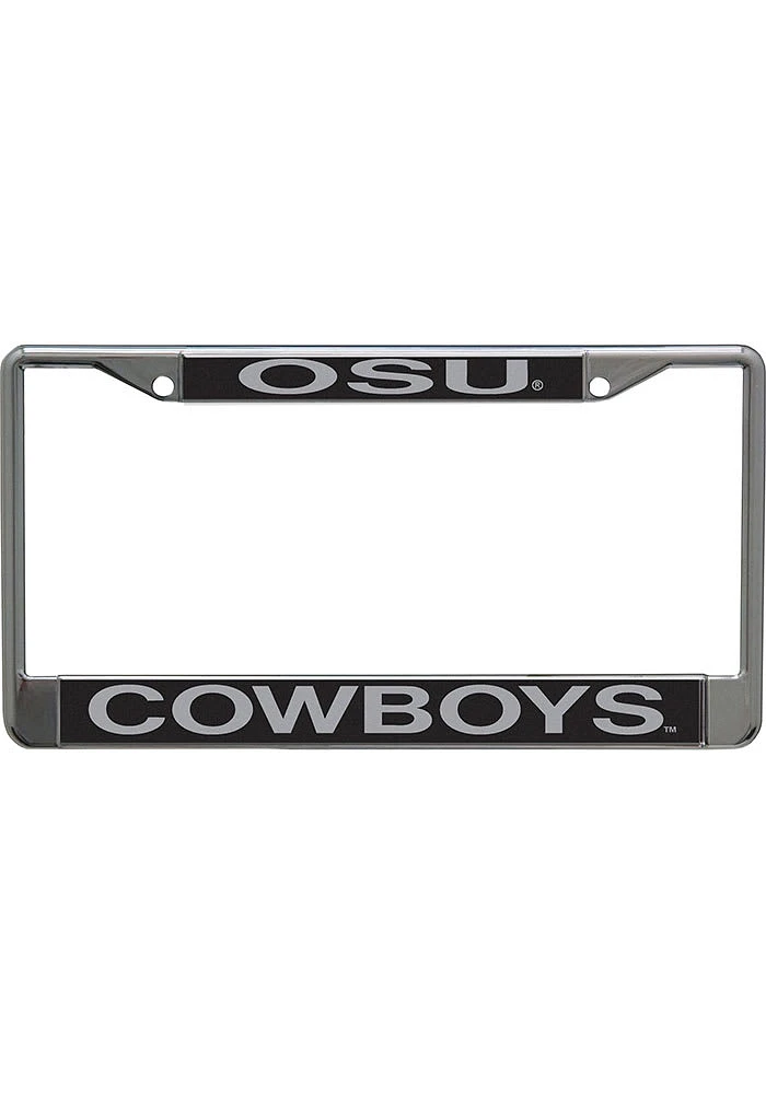 Oklahoma State Cowboys Inlaid Black and Silver License Plate Frame - Silver