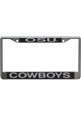 Oklahoma State Cowboys Inlaid Black and Silver License Plate Frame - Silver