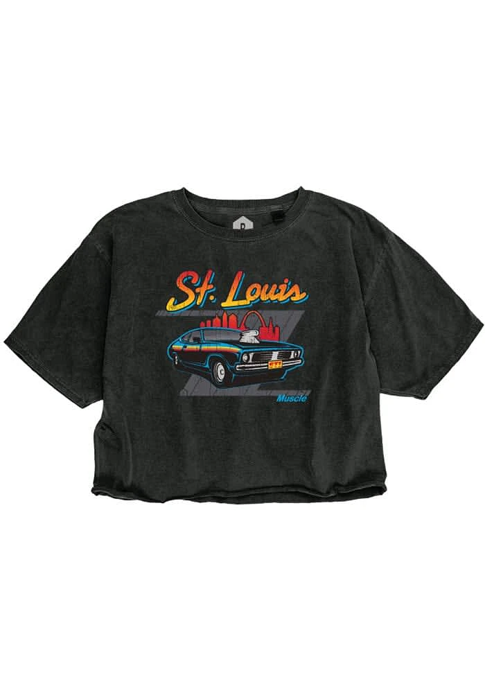 Rally St Louis Womens Black Muscle Car Short Sleeve T-Shirt