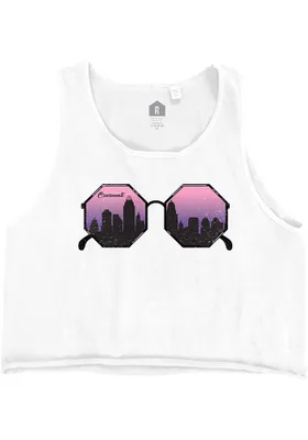 Cincinnati Women's White Sunglasses Cropped Tank Top