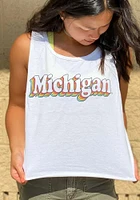 Michigan Wolverines Womens White Cropped Ringspun Tank Top