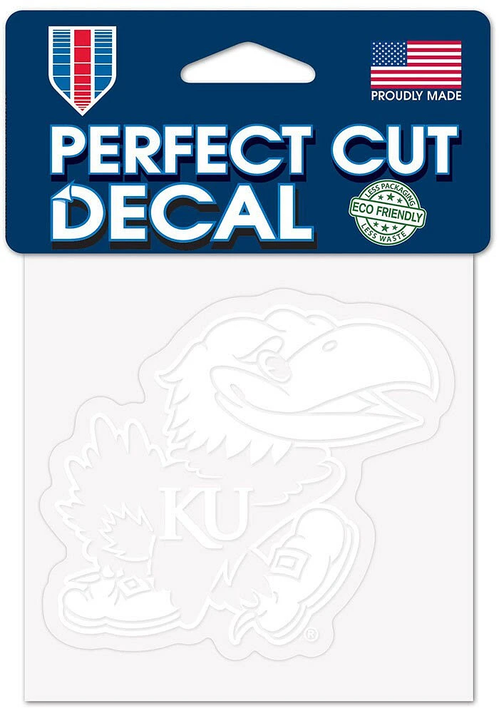Kansas Jayhawks 4x4 White Auto Decal - White