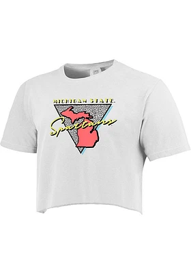 Michigan State Spartans Womens White Retro Pastel Short Sleeve T-Shirt