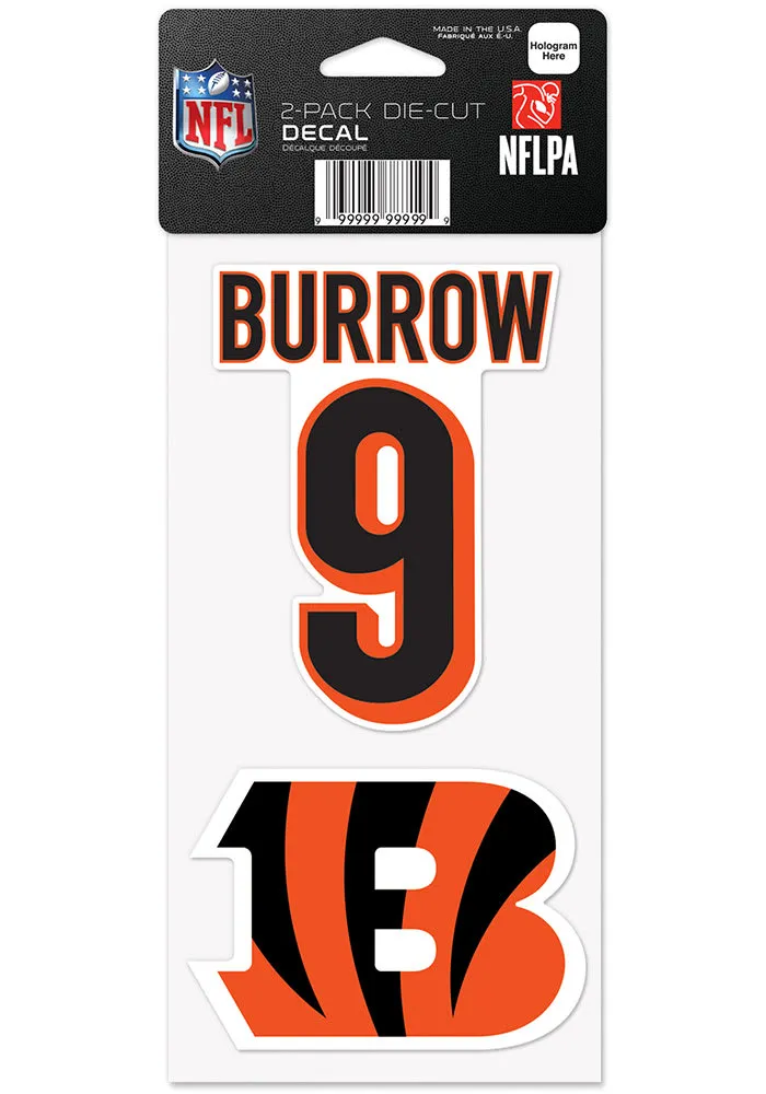 Joe Burrow  Cincinnati Bengals 4x4 2Pk Joe Burrow Auto Decal - Orange