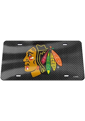 Chicago Blackhawks Grey Carbon Fiber Car Accessory License Plate