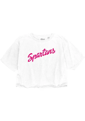 Michigan State Spartans Womens White Cropped Script Short Sleeve T-Shirt